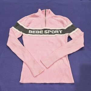 Bebe Sport Logo Light Pink/Taupe Turtle Neck Sweater - XS/Petites.